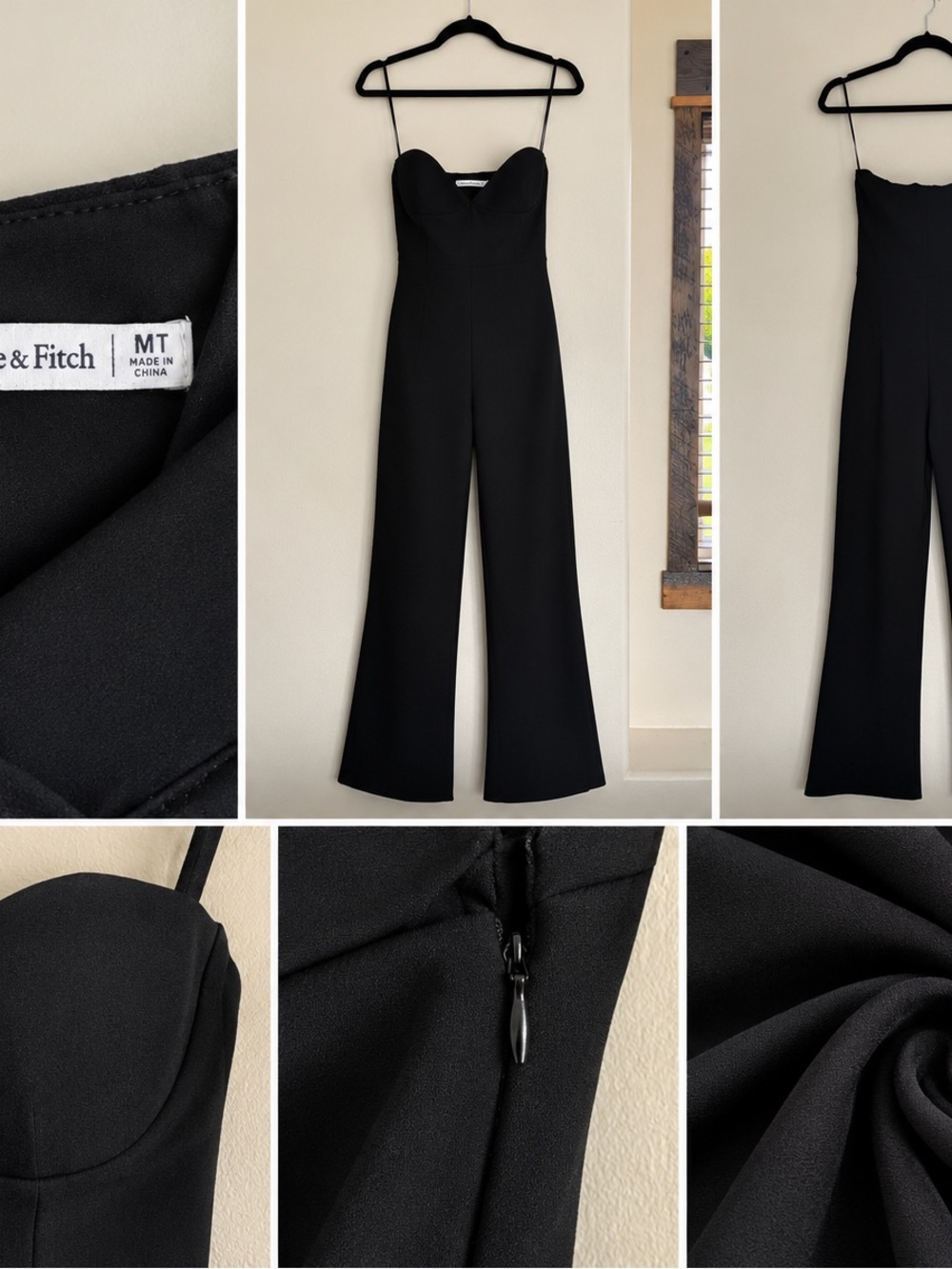 Abercrombie & Fitch Black Strapless Wide-Leg Jumpsuit- Size Medium Tall
